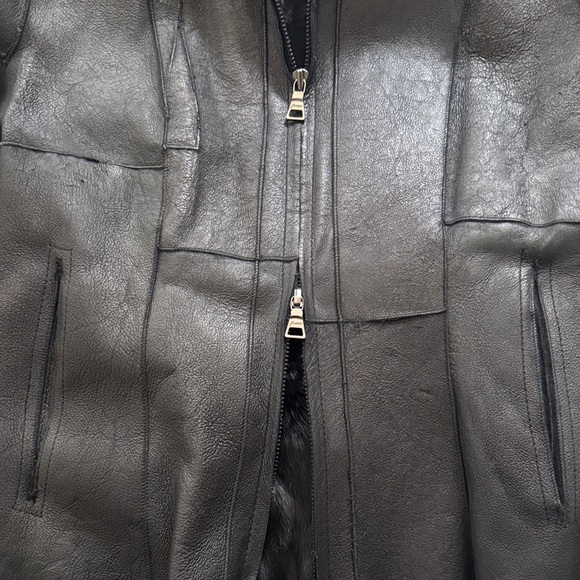 Guess Black Leather Jacket with Rabbit Fur lining - Picture 4 of 8
